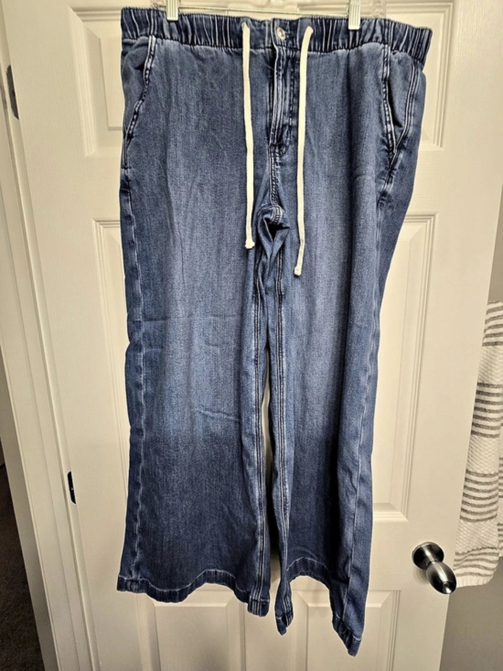 American Eagle Wide Leg Denim Pants in Blue Size Large
